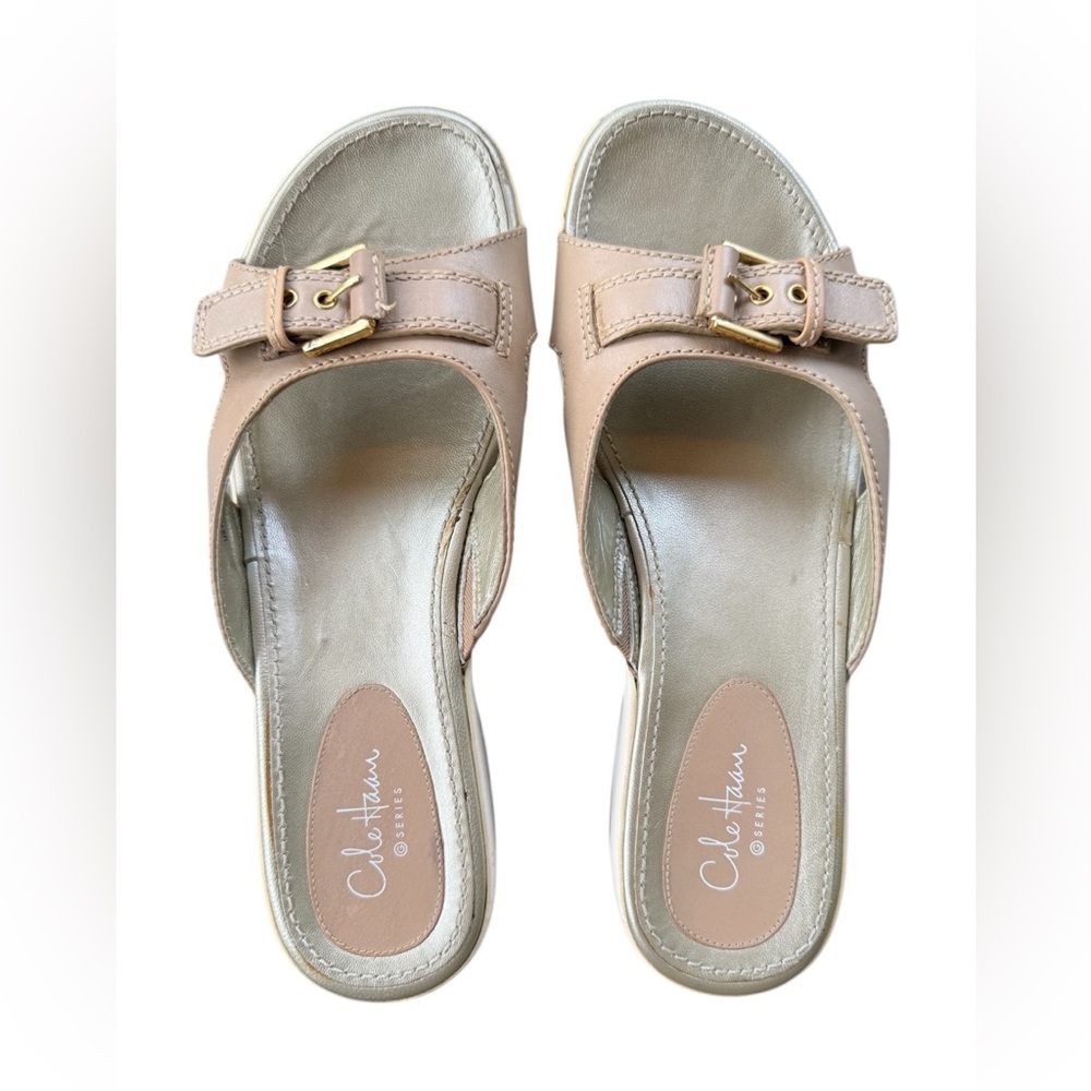Cole Haan Nike Air Wedge Sandals Neutral Leather Slide Size 8.5B